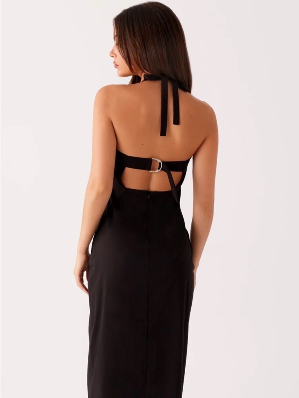 Peppermayo Black Halter Midi Dress with D-Ring Back